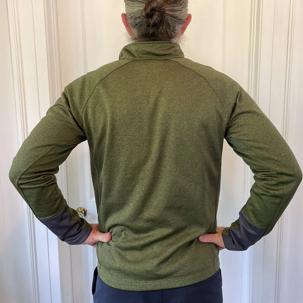 North Face Quarter Zip fleece moss green. 2 small spots on front Otherwise EUC - Picture 4 of 8